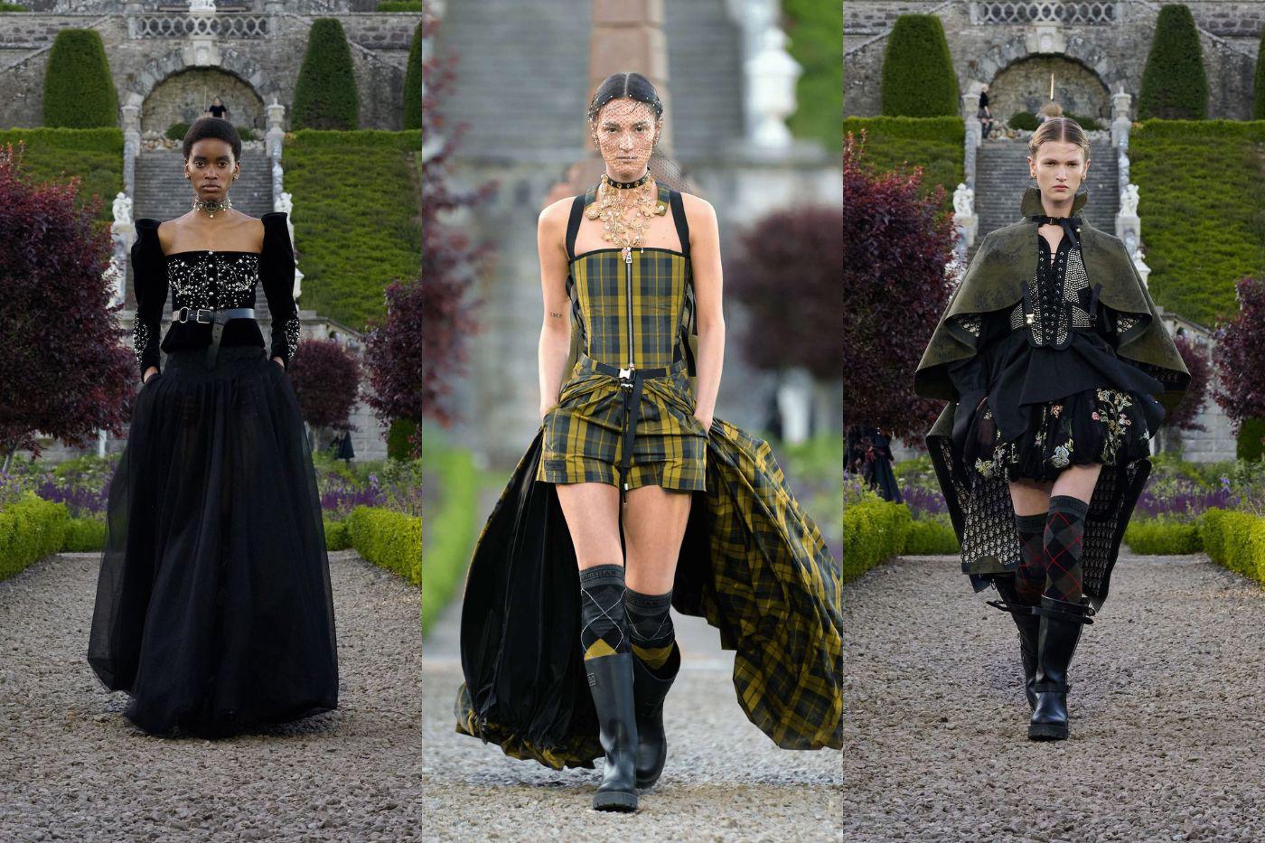 <b>Colección Dior Cruise 2025</b>En los hermosos jardines del Castillo Drummond, Maria Grazia Chiuri presentó una colección que combinaba historia medieval y rebeldía punk. Los tartanes escoceses, faldas amplias y botas de motociclista crearon un look único, transportando a todos a un escenario épico.
