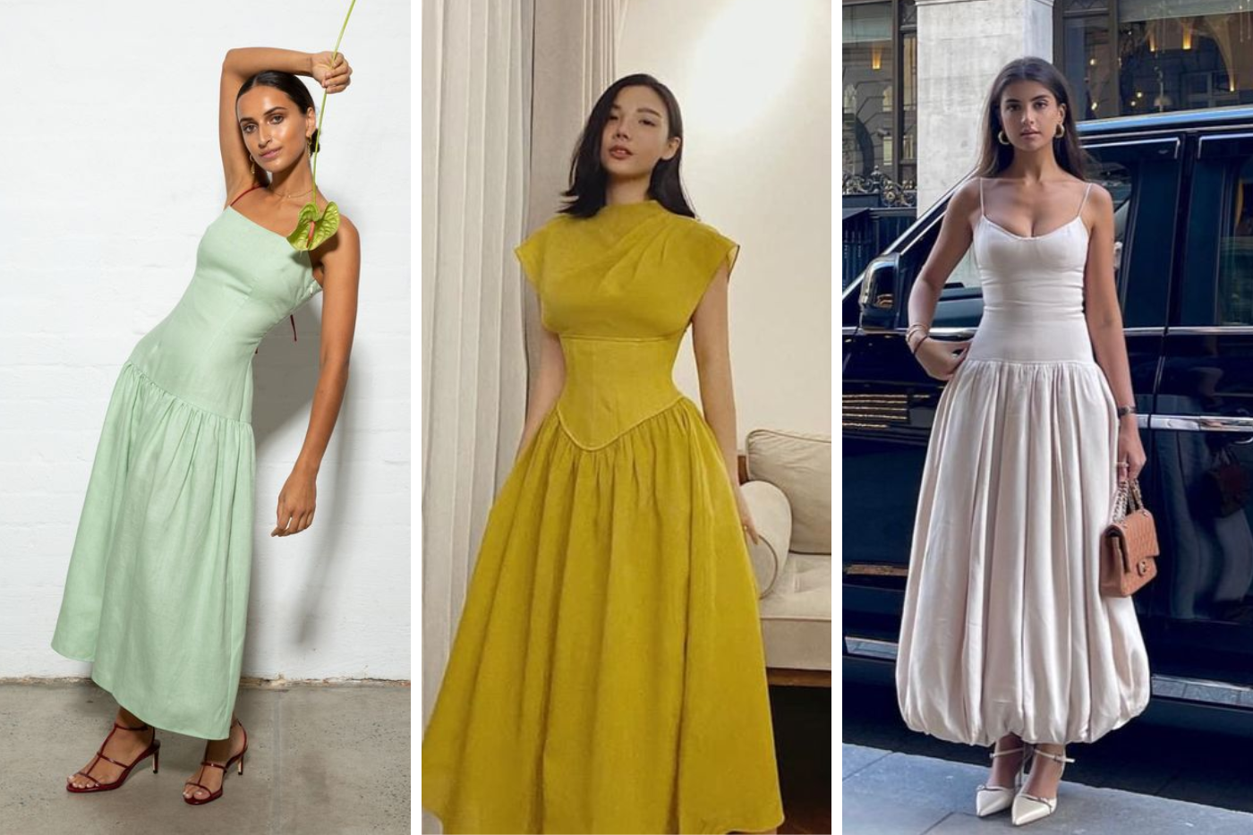 <b>Dropwaist Dresses</b>Los vestidos con cintura baja, conocidos como drop waist dresses, se posicionan como una opción moderna y chic para el 2024. Esta silueta única ofrece una alternativa fresca a los estilos convencionales, resaltando la innovación en la moda femenina.