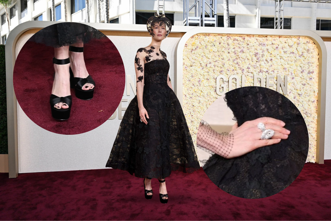 Paik, complementó su vestido con elegantes zapatos de tacón abierto en negro, añadiendo un toque chic a su look en los Globos de Oro 2024. Además, adornó su atuendo de gala con deslumbrantes joyas que resaltaron su estilo sofisticado y glamoroso.