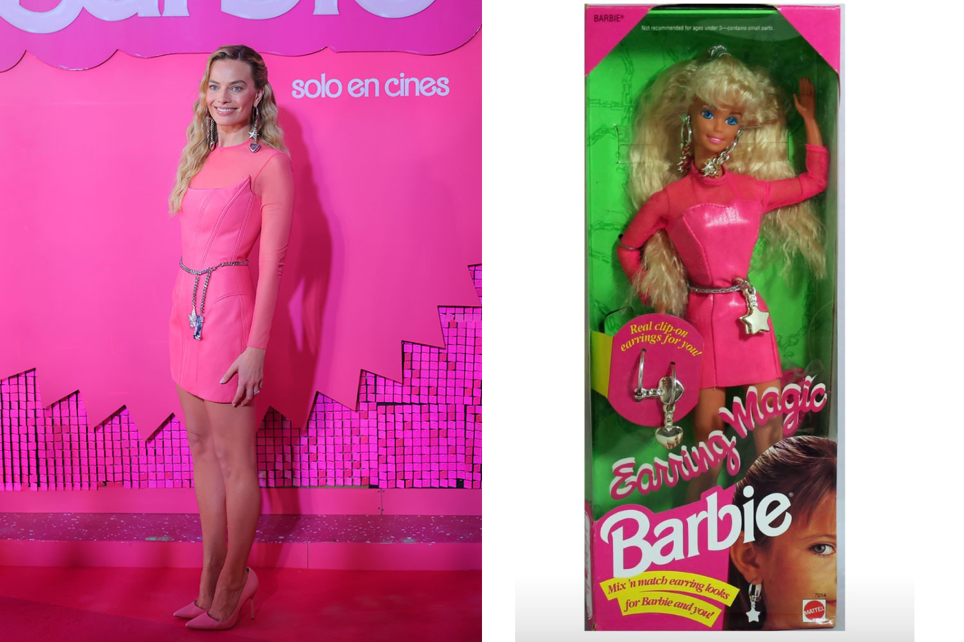 Back to the 90s! Al llegar a México, la actriz utilizó un conjunto de Balmain inspirado en Barbie Earring Magic de 1992. 