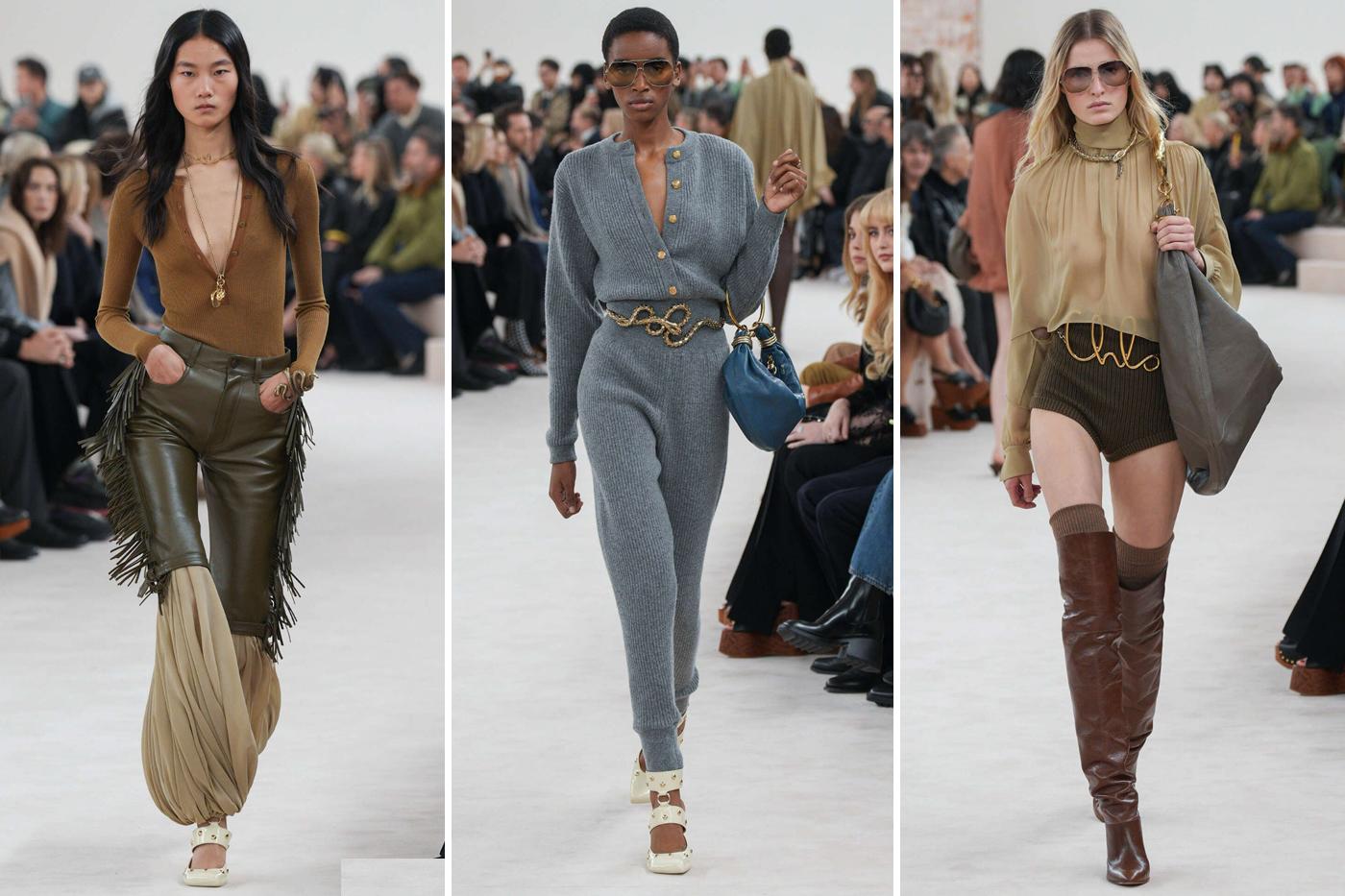 Por primera vez la diseñadora Chemena Kamali pone manos a la obra en la firma Chloé, quien aposto por una colección setentera utilizando tejidos sutiles, ultrafemeninos, transparentes y de encajes . Se centró en la estética bohemia del Chloé de los años 70, una línea que siempre ha dominado el ADN de la firma.