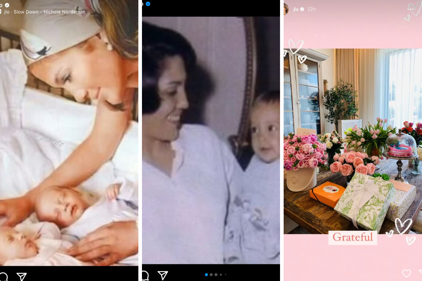 Jennifer López se sumo a la ola de felicitaciones y compartió con sus seguidores una serie de fotografías con su madre. Así mismo, realizó una publicación donde agradece a sus maravillosos hijos haberle dado la oportunidad de ser madre.