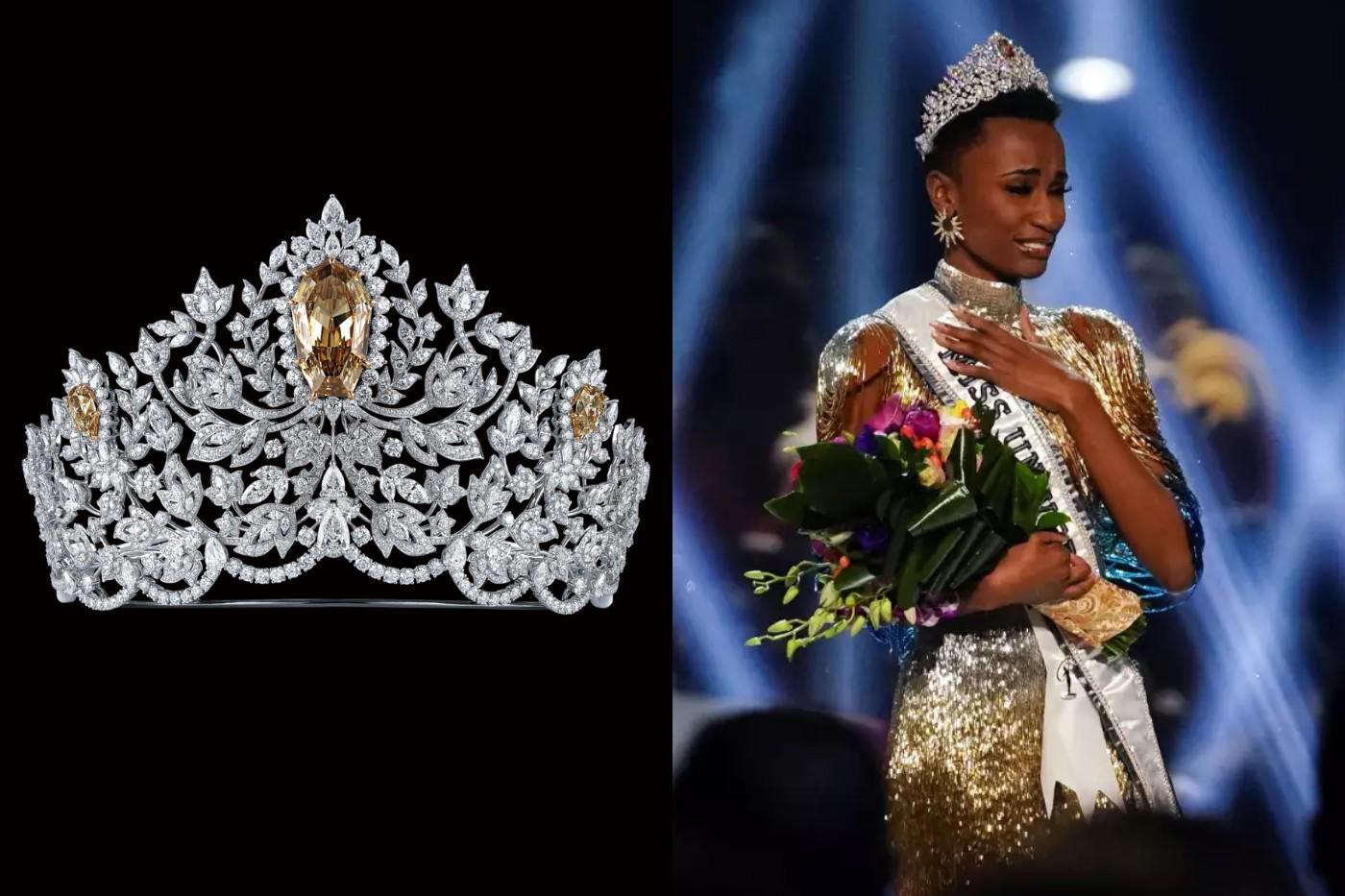 Corona del Poder de la Unidad de Mouawad (2019–2021)Con un valor promedio estimado de casi 6 millones de dólares, se convirtió en la corona más cara del mundo. Esta corona contaba con un diamante canario dorado que pesaba 62,83 quilates y simbolizaba ambición, diversidad, comunidad y belleza.