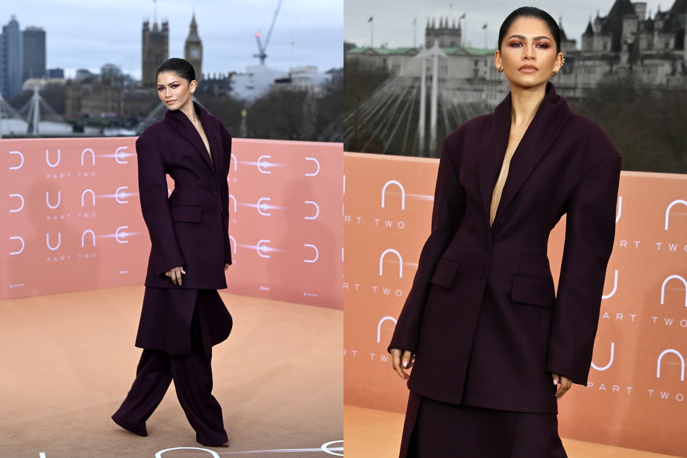 Zendaya presentó un sofisticado traje morado de la colección otoño-invierno de Roksanda mientras se encontraba en London.