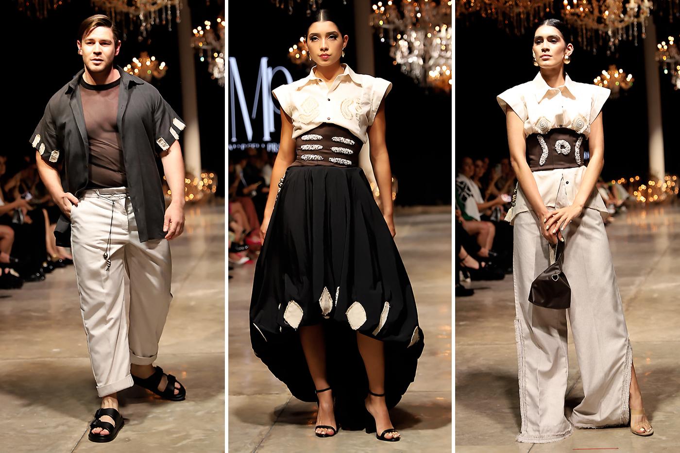 Cada prenda de la colección refleja la meticulosidad y la pasión de Marcela por el arte y la moda. Desde casimir de lino en pantalones de vestir hasta textiles modernos como el nylon, utilizado para crear volumen