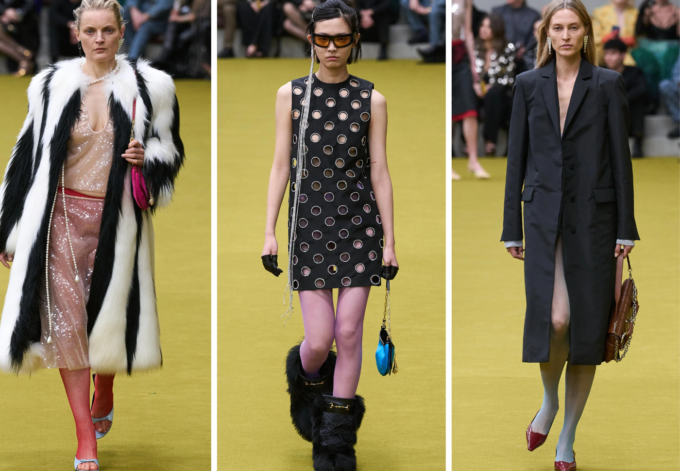 La nueva colección FALL 2023 de Gucci fue diseñada sin director creativo, tras la salida de Alessandro Michele. Sin embargo, el desfile histórico recorrió varias eras de estilo y sirvió como un homenaje al savoir-faire de las manos que traen a la vida estas prendas en los talleres de la marca. Igualmente se vieron códigos de Tom Ford y de Alessandro Michele enlazados. ¡Aquí te mostramos nuestros looks favoritos!