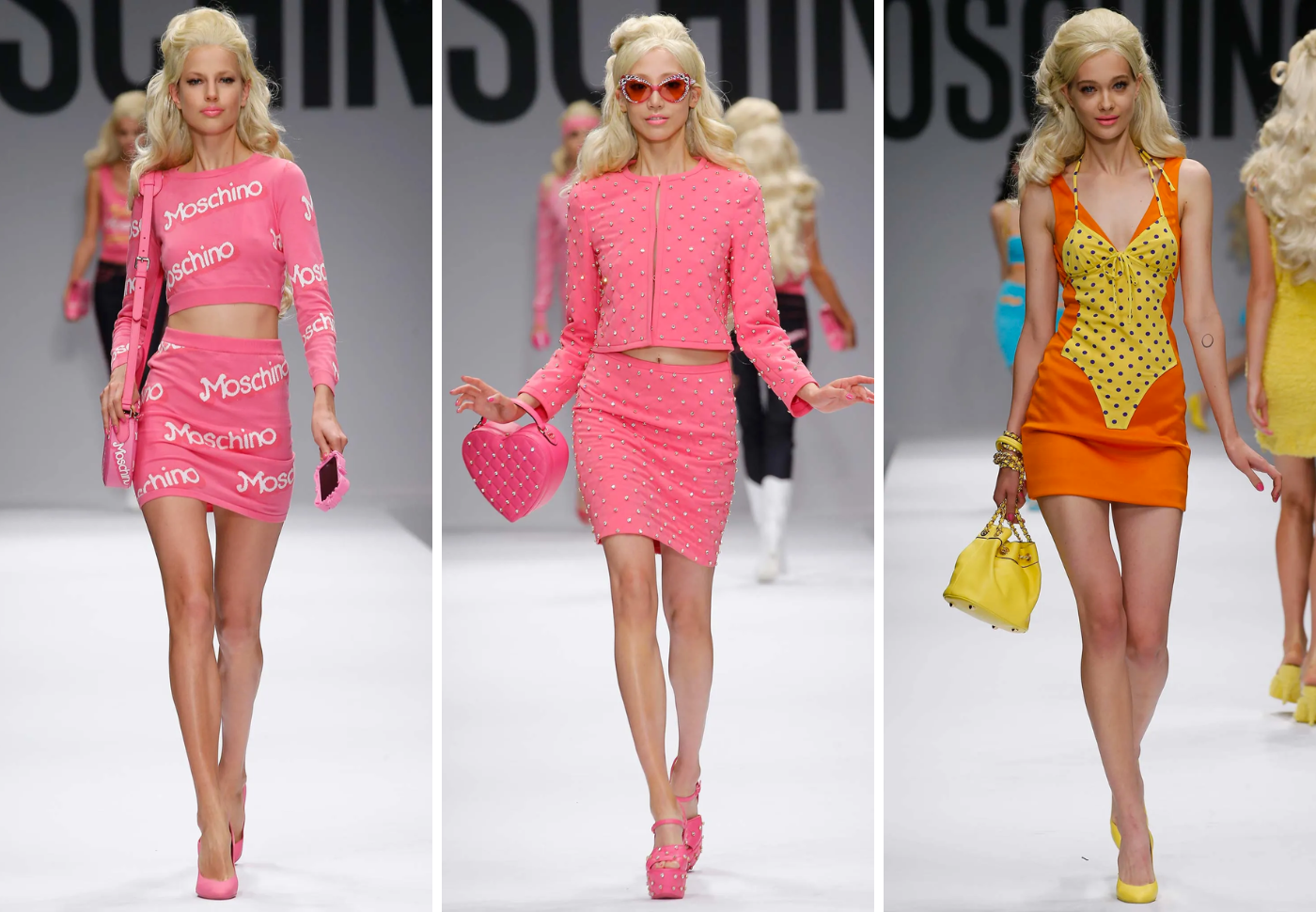 SPRING 2015Esta temporada fue inspirada en el icónico juguete de plástico de Mattel. “Como todas las niñas, amaba a Barbie”, dijo Scott en el backstage. El Moschino de Jeremy Scott está de moda, la pasarela de esa noche mató a todos instantáneamente. 