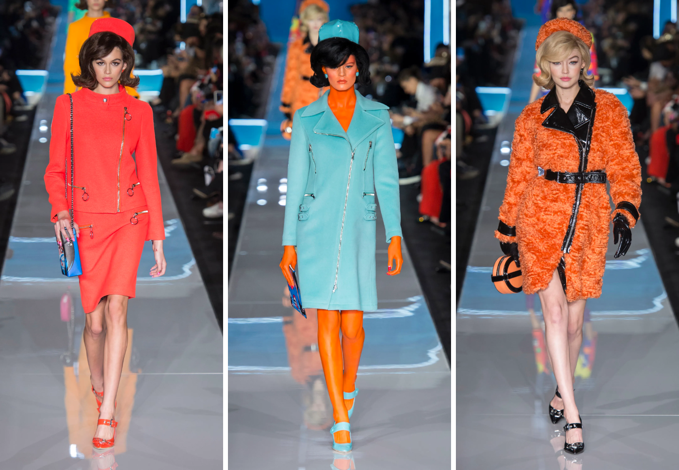FALL 2018Jeremy Scott es un teórico de la conspiración, al menos durante la temporada. Su punto de partida de otoño fueron John y Jackie Kennedy. Una de las teorías fue que el presidente Kennedy le dijo a Marilyn Monroe que los extraterrestres eran reales. Si te preguntabas por qué algunos de los modelos estaban pintados con tonos extraterrestres de naranja, amarillo y agua, ahora lo sabes.