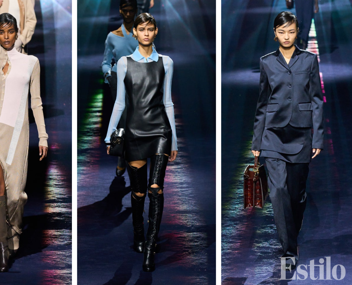 Una colección llena de café y azul pálido se apoderó de la pasarela de Fendi. Telas y formas masculinas fueron los predilectos para construir la vestimenta femenina; los pantalones con cortes bies y los chalecos sin espalda con mangas abiertas o con doble cuello.
