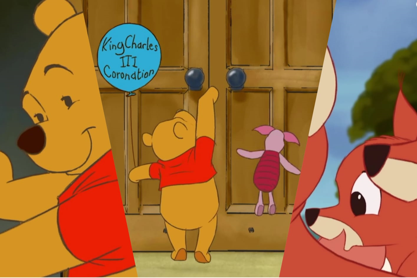 Winnie The Pooh y PiggletSe presentó un video en el que se mostraba a los personajes de la caricatura animada pensando qué regalo le podían regalar al nuevo Rey de Reino Unido, a lo que Pooh recordó que al Rey le gustan las ardillas rojas, por lo que ahora todas las ardillas rojas de donde él reine son de su pertenencia.
