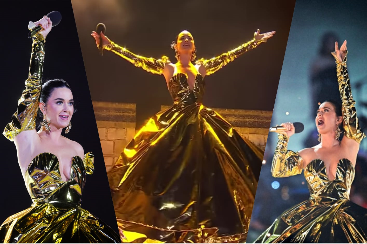 Katy PerryLa diva del pop fue invitada a presentarse en la coronación de Carlos III. La intérprete portó un hermoso vestido dorado y nos enamoró con sus canciones “Roar” y “Firework”.