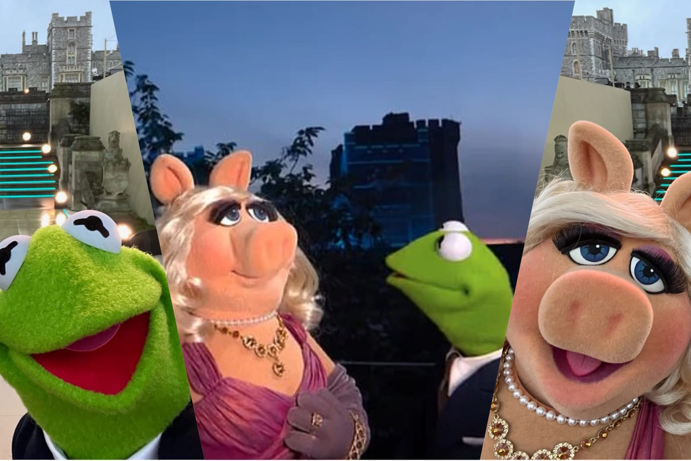 Miss Piggy y la Rana KermitEl host del concierto estaba siguiendo su diálogo cuando lo interrumpieron los personajes de los Muppets, pues estaban buscando el Palco Real, a lo que Miss Piggy aprovechó preguntándole al conductor si estaba soltero, sin importar que estuviera su enamorado enfrente.