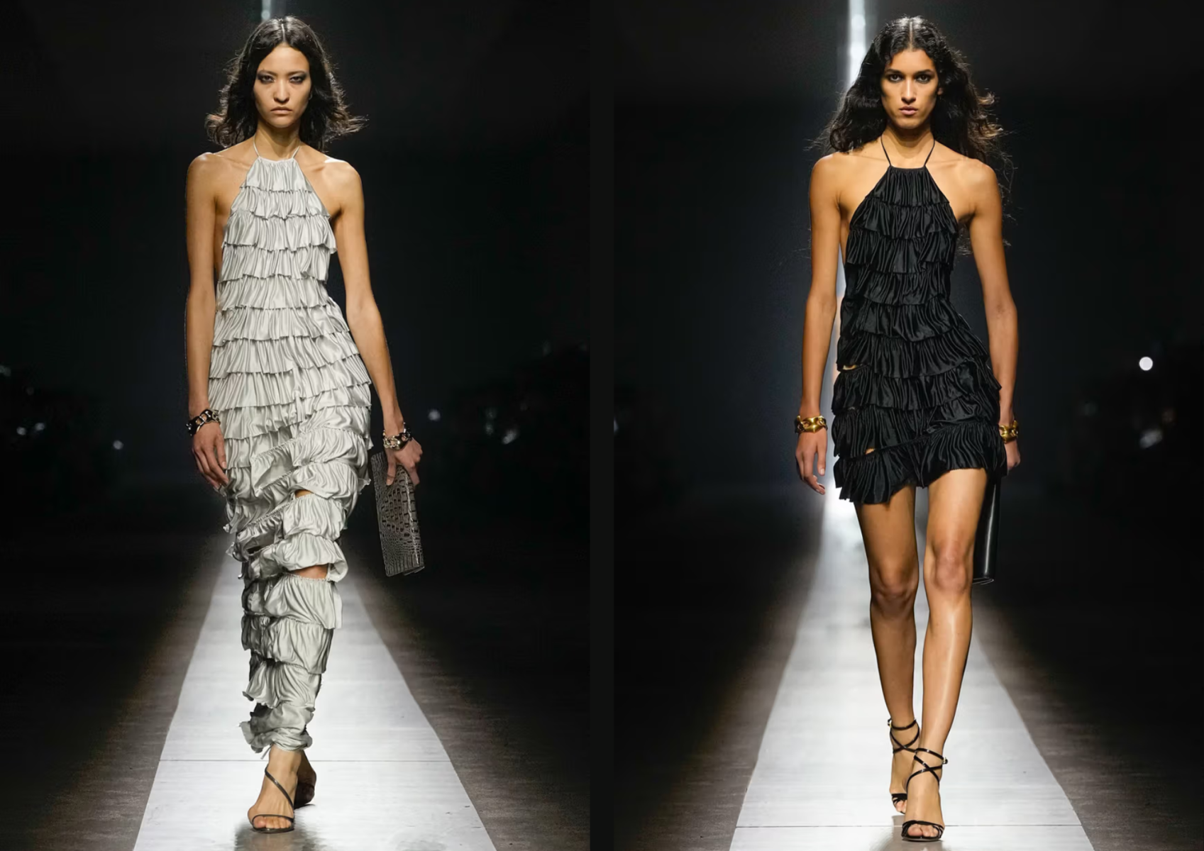 Vestidos en Capas de seda con mucho relieve.