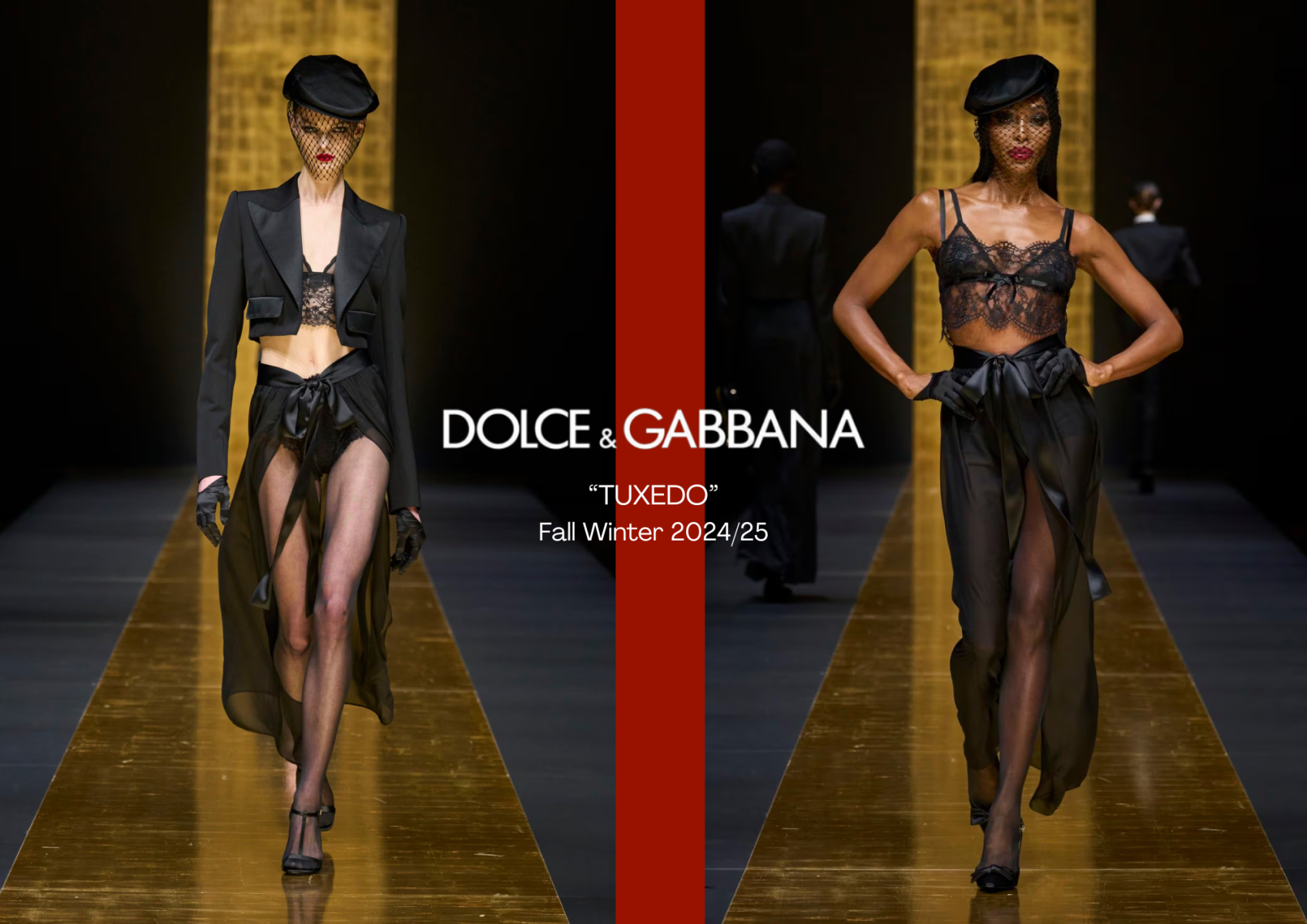 El weekend de la Semana de la Moda en Milán nos ha traído shows sorprendentes. Y entre pasarelas que destacan está “Tuxedo”, donde Domenico Dolce y Stefano Gabbana demostraron una vez más su maestría al presentar esta colección que encapsula a la perfección el distintivo ADN de Dolce &amp; Gabbana. Esta nueva propuesta fusiona con destreza elementos de femme fatale y rock &amp; roll, tejiendo un hilo conductor que resalta la esencia única de la marca. A continuación te presentamos los mejores looks de la pasarela.