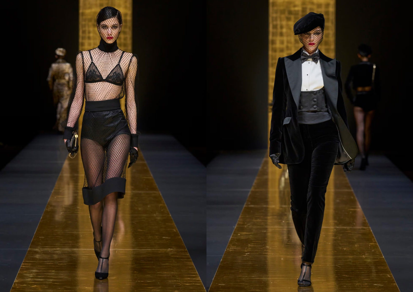 Cuellos halter y chalecos inspirados en los esmoquin.