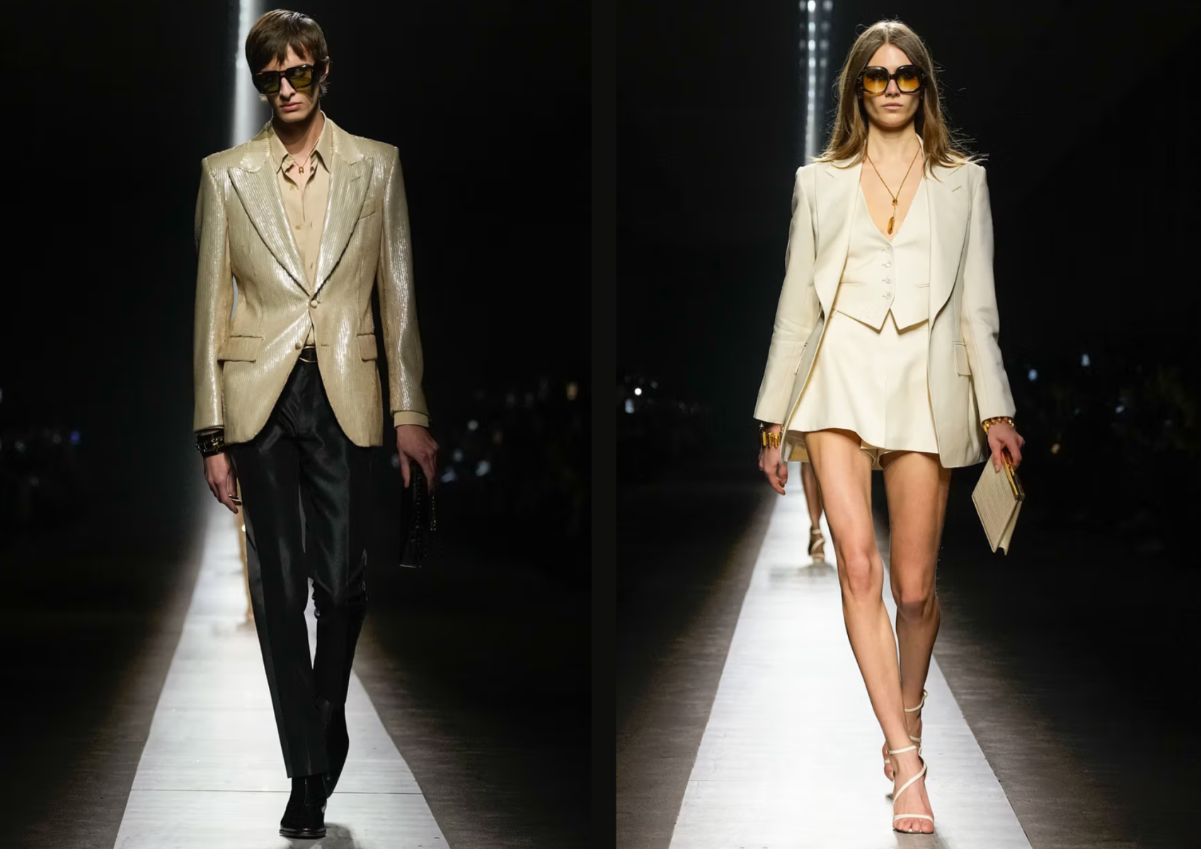 Trajes y blazers separados en neutros intensos, cremas suaves.