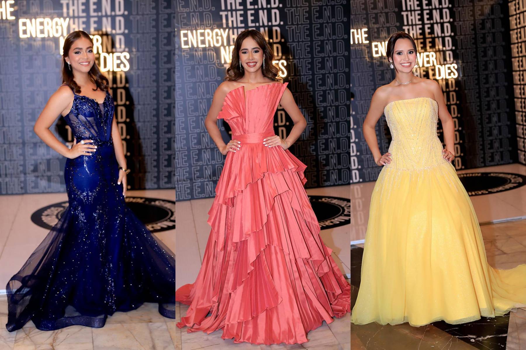 La clase 2025 de Macris School vivió una noche extraordinaria, inspirada en la MET Gala 2024, en la que la event planner Fabiola Matamoros logró que el diseño escenográfico, la elegancia editorial y la fantasía sensorial se encontraran para crear una experiencia única. Y para estar a tono con ese concepto, las seniors lucieron vestidos cargados de glam. En la imagen: Victoria Lizardo, Cecilia Fiallos y Sofía Castro