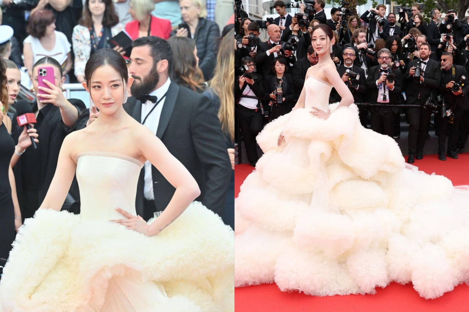 La actriz e influencer china Wan QianHui acaparó miradas en la apertura de Cannes con un enorme vestido de algodón que rompía el nuevo código de vestimenta del festival, el cual prohíbe atuendos que dificulten el flujo de invitados o la organización en sala.