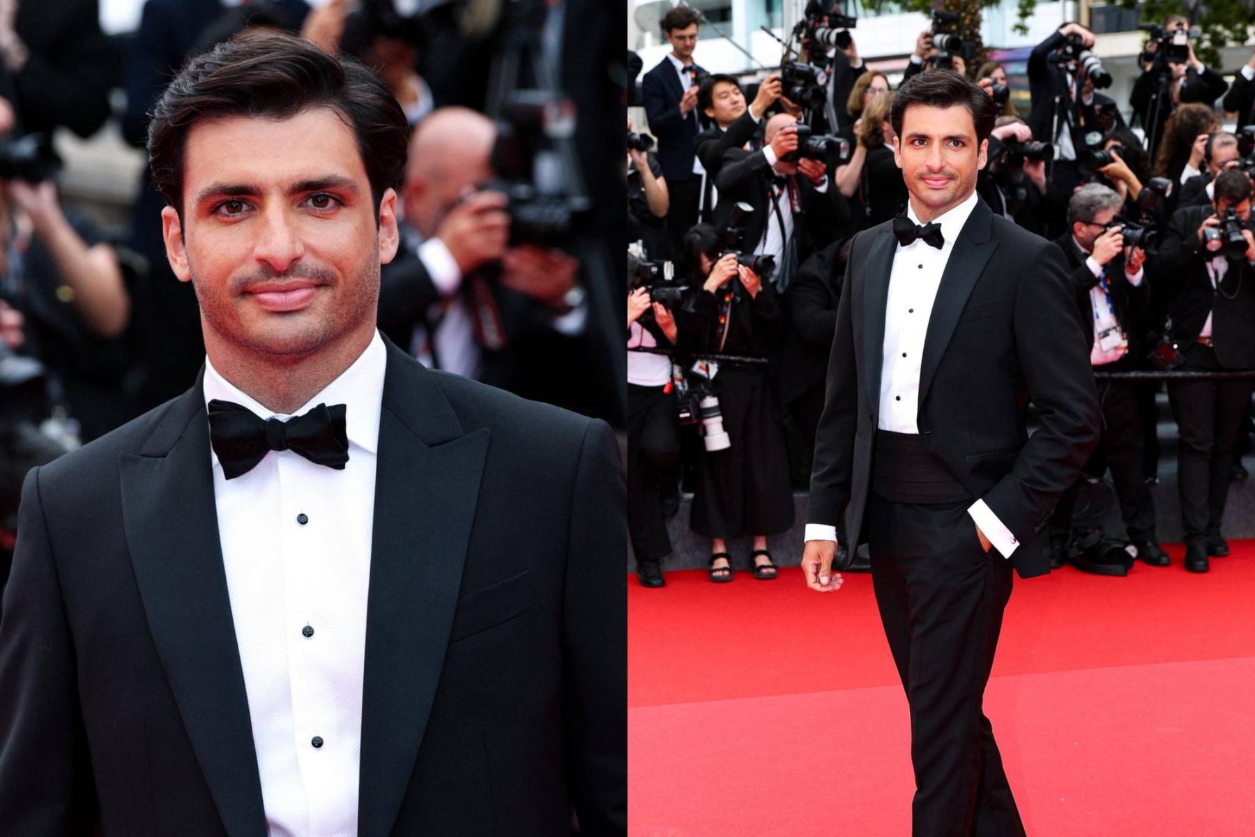 El piloto de automovilismo español Carlos Sainz asistió a la red carpet un black suit.