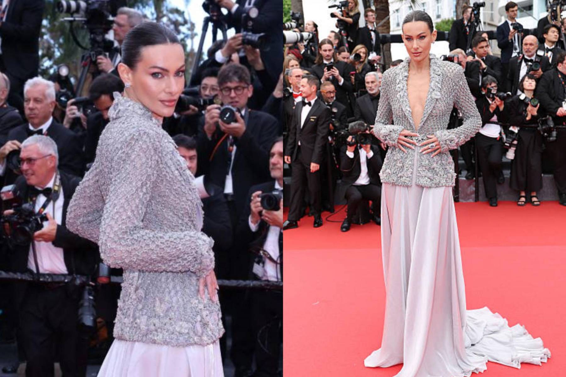 La modelo italiana Paola Turani usó un look plateado de Tony Ward SS25 Couture.