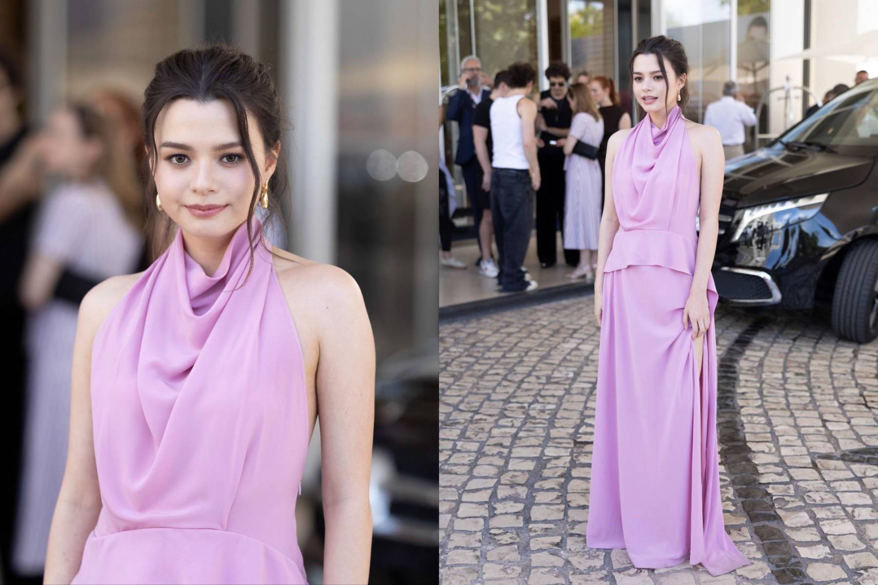 Rebecca Patricia Armstrong utilizó un vestido lila de la marca thailandesa vela de junto con unos zapatos de la marca SIRENA. 