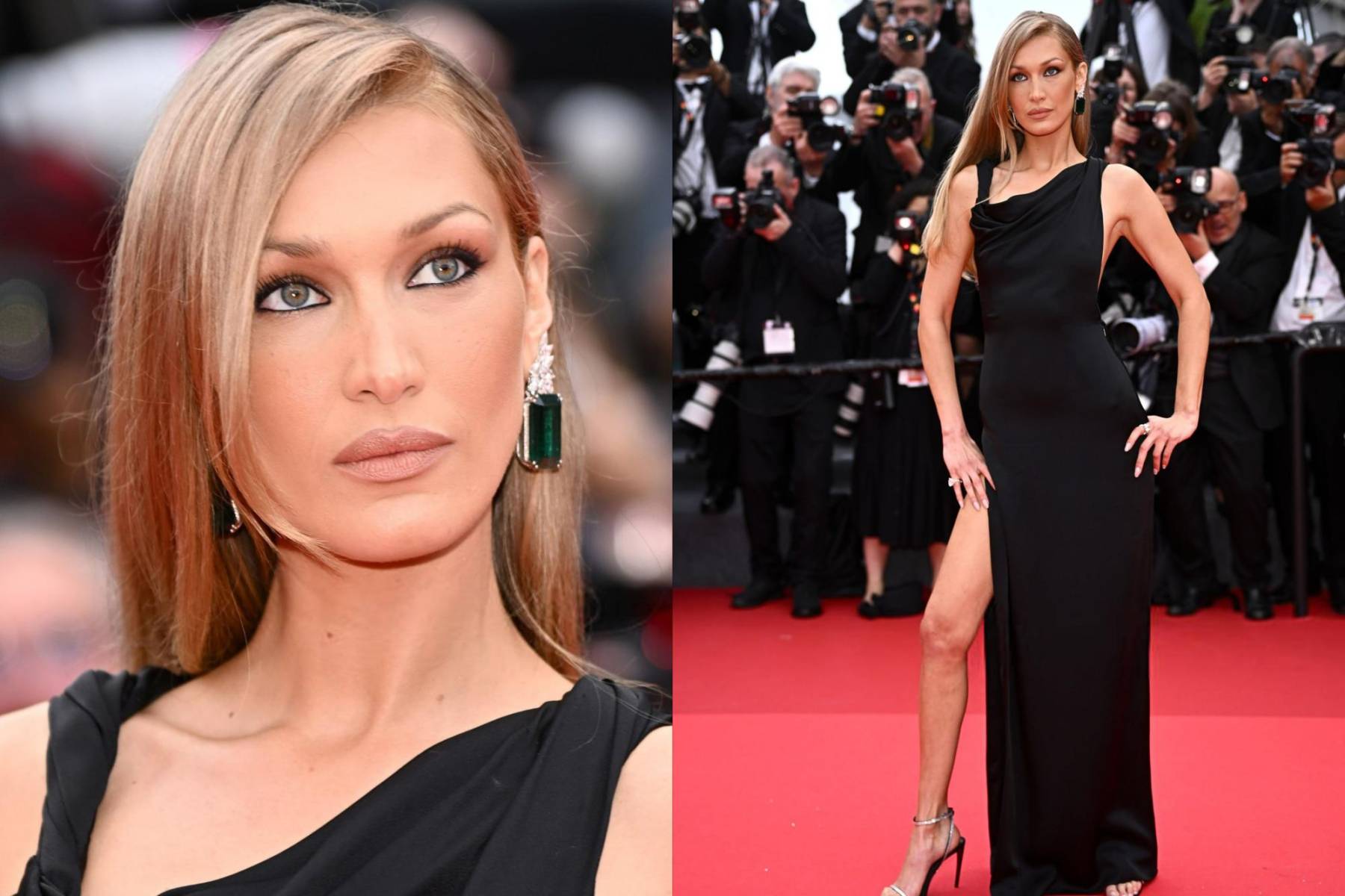 La modelo Bella Hadid optó por utilizar un vestido negro de Yves Saint Laurent par la red carpet del Festival de Cannes.