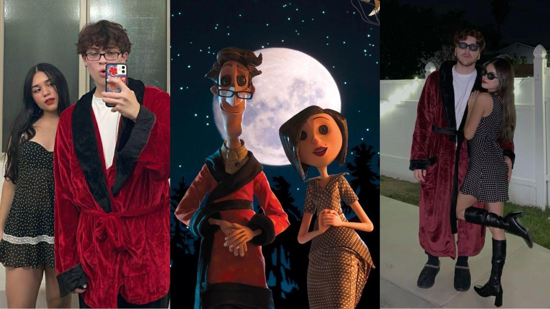 Los otros padres de Coraline: Pueden hacer este disfraz con una bata roja y un vestido de puntos acompañados de ojos de botón.