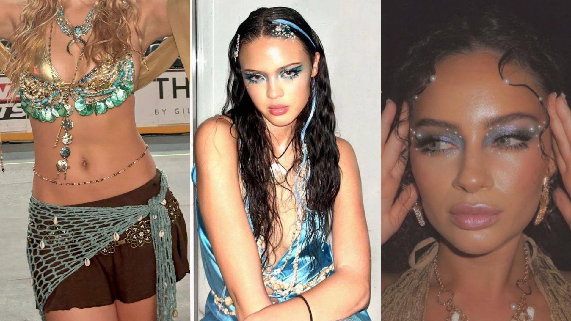 SirenaPerlas, joyas y crochet son elementos esenciales para este disfraz, acompañado de un wet makeup look.