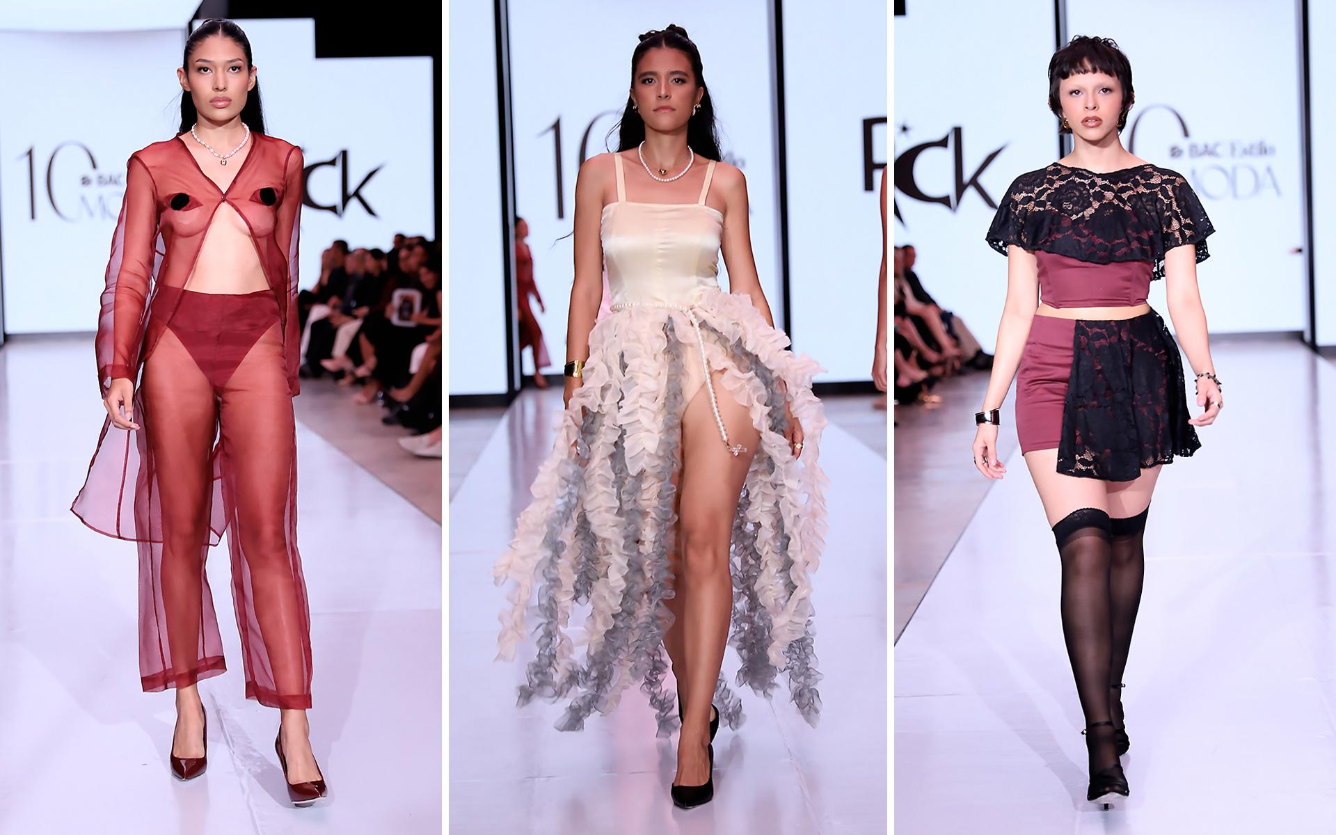 Erick Molina se unió al line up de la X edición de BAC Estilo Moda como diseñador emergente bajo su marca RICK. Molina apostó por una colección de contrastes entre texturas transparentes, encajes, organza y velvet negro. Su colección, denominada Mircalla, está inspirada en el universo de Carmilla, una novela corta gótica escrita por el escritor irlandés, Sheridan Le Fanu en 1872. A través de encajes, transparencias, organza y velvet negro, el diseñador plasma un viaje de amor trágico y tóxico, contrastado con fibras naturales como lino y algodón que aportan frescura a la propuesta.