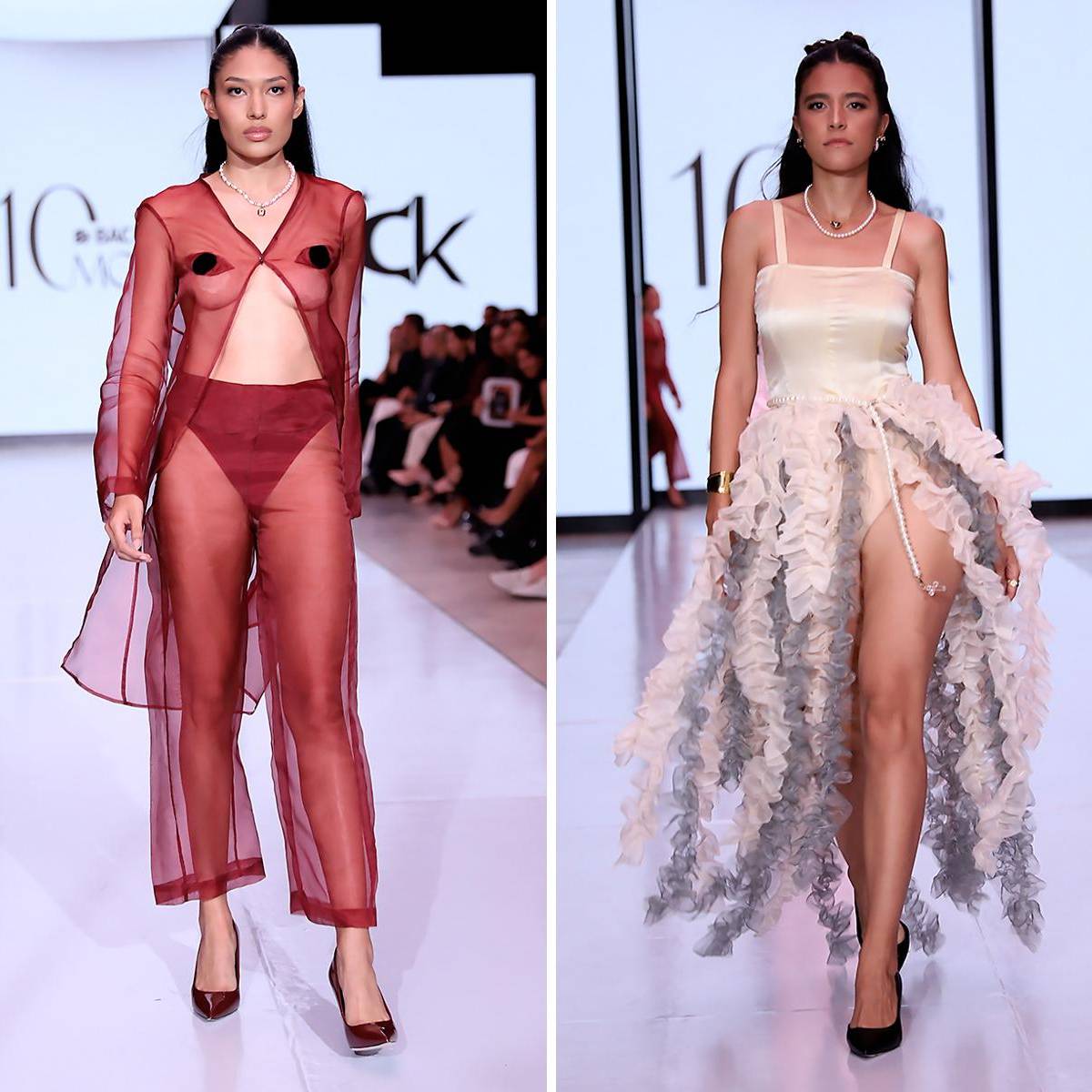 Erick Molina se unió al line up de la X edición de BAC Estilo Moda como diseñador emergente bajo su marca RICK. Molina apostó por una colección de contrastes entre texturas transparentes, encajes, organza y velvet negro. Su colección, denominada Mircalla, está inspirada en el universo de Carmilla, una novela corta gótica escrita por el escritor irlandés, Sheridan Le Fanu en 1872. A través de encajes, transparencias, organza y velvet negro, el diseñador plasma un viaje de amor trágico y tóxico, contrastado con fibras naturales como lino y algodón que aportan frescura a la propuesta.