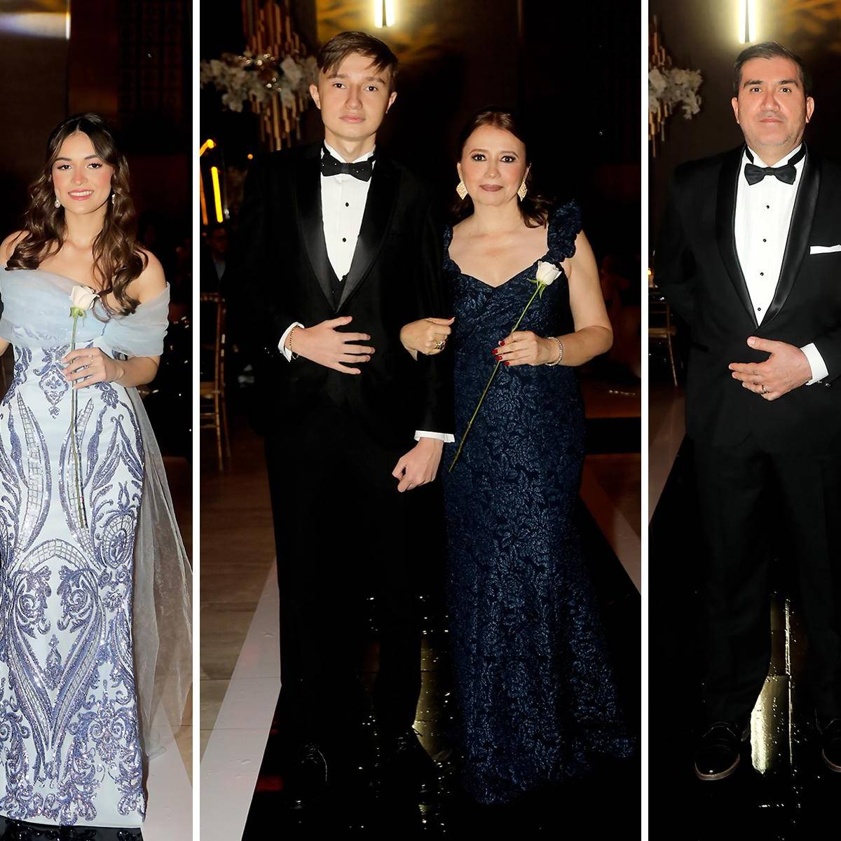 El Salón Copantl Convention Center fue el escenario para una noche inolvidable, organizada por la junta de padres de familia de la generación 2025 de Western International School, con motivo de su graduación de secundaria. Uno de los momentos más emotivos fue el desfile de padres e hijos sobre una pasarela negra con efecto espejo, que los condujo a la pista acrílica donde compartieron un emotivo vals al ritmo de “One Call Away” de Charlie Puth.