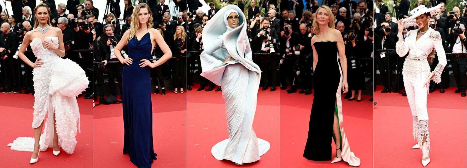 La alfombra roja de la 77 edición del Festival de Cannes ha recibido a las estrellas más relucientes este fin de semana en una intensa jornada de estrenos que llevaron a desfilar a celebs, modelos y el who is who del mundo cinematográfico. De izquierda a derecha: Candice Swanepoel, Toni Garrn, Rawdah Mohamed, Cate Blanchet y Winnie Harlow.