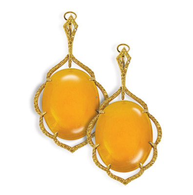 Canary Gold. Aretes de oro con agata y zafiros amarillos