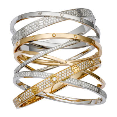 Arm candy. Set de brazaletes de oro blanco y dorado by Cartier