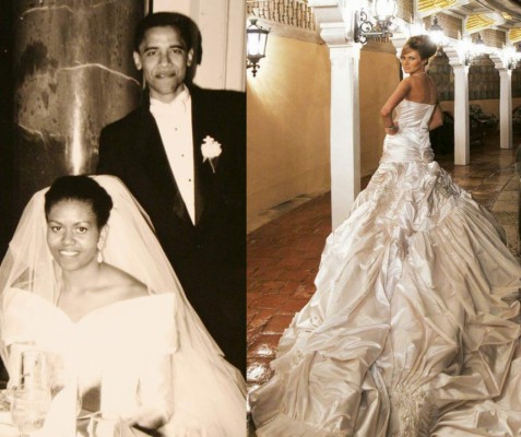 3. MICHELLE conoció a Barack Obama en un despacho de abogados en Chicago donde ella trabajaba y él realizaba una pasantía para luego estudiar en Harvard. Incluso ella le brindó tutoría y tuvieron su primera cita romántica en ese entonces, cuando Barack le invitó a ver la película de Spike Lee Do The Right Thing. Los Obama se casaron en una boda sencilla en 1992.<br/><br/>MELANIA conoció a Donald -23 años mayor que ella- en una fiesta privada en New York en 1998. El le pidió su número de teléfono, pero ella no se lo dio sino que le pidió que le diera el suyo. Según cuenta Melania, Donald le entregó todos sus números, “el de la oficina, el de su propiedad Mar-a-Lago en Florida, el de su casa en Nueva York… todos”. En enero de 2005 se casaron en una ostentosa ceremonia –el tercer matrimonio de Trump- . Melania vestía un vestido que costó la módica suma de cien mil dólares.<br/>