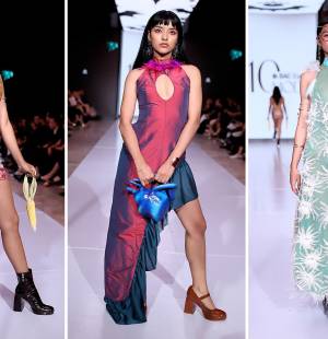Yushi Cruz presentó “Jade Sangrante” como su colección debut en BAC Estilo Moda 2025. Cada pieza narró un viaje entre tradición y simbolismo, inspirado en los rituales mayas de entrega y transformación. Desde el corset rojo que alude a la apertura del pecho, hasta el vestido tornasol que encarna la entrega del alma, pasando por conjuntos dramáticos y ofrendas sagradas, cada look celebró la fuerza, la delicadeza y la mística de lo femenino.