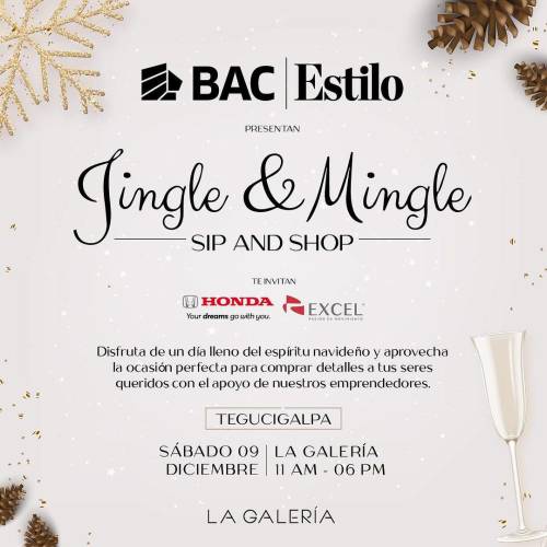 Sé parte de una experiencia única en el <u><b><a rel=nofollow href=https://www.instagram.com/p/C0cs-_MptWY/?utm_source=ig_web_copy_link&amp;igshid=MzRlODBiNWFlZA==>Jingle &amp; Mingle</a></b></u> de BAC y <u><b><a rel=nofollow href=https://www.instagram.com/revista_estilo/?img_index=1>Estilo</a>.</b></u> Honda y Excel te invitan a comprar regalos originales y apoyar a emprendedores y marcas hondureñas. No te pierdas este increíble evento el sábado 9 de diciembre en <u><b><a rel=nofollow href=https://www.instagram.com/lagaleriahn/>La Galería</a></b></u>, Tegucigalpa, y el domingo 10 de diciembre en Plaza Forensa, San Pedro Sula.