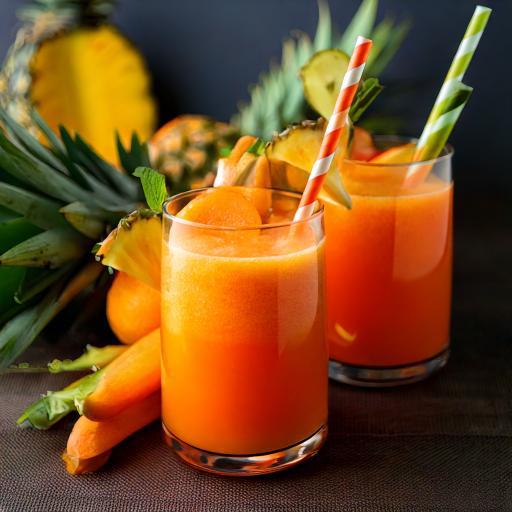 Con la frescura cítrica de la naranja, la dulzura natural de la zanahoria y el toque tropical de la piña, este jugo es ideal para un desayuno saludable, un refrescante snack o una bebida revitalizante post-entrenamiento. Ingredientes: 2 zanahorias, 1 taza de piña, 1 tallo de apio y 1 taza de agua.