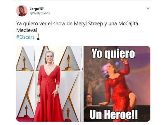 Meryl Streep fue a una de las estrellas que mas memes hicieron y es que la compararon con el Hada Madrina de Shrek por su atuendo, su peinado y sus lentes. Sin duda un meme muy gracioso de la emblemática actriz