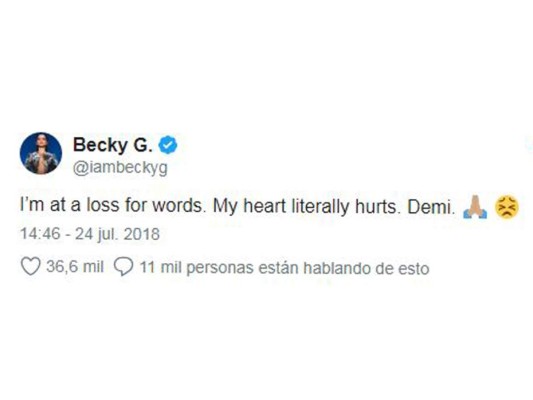'No tengo palabras. Mi corazón literalmente duele. Demi'