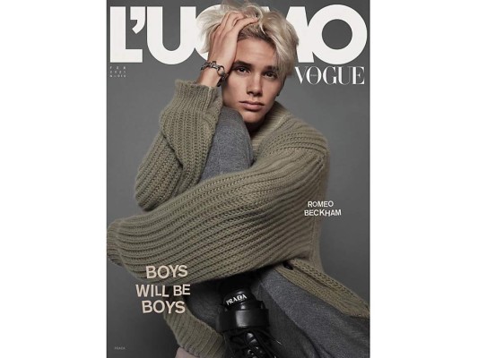 Romeo Beckham a sus 18 años, hizo su debut en la portada la revista L’Uomo Vogue