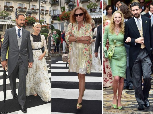 El príncipe Haakon de Noruega, Diane von Furstenberg, el hermano de la novia, Carlo Borromeo junto a su madre, la contesa Paola Marzotto