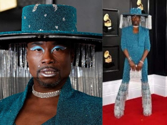 Billy Porter<br/>No es extraño ver a Billy Porter en marcar tendencia en la Red Carpert, esta vez mostro un sombrero con flecos largos, teniendo la novedad que se movia de manera giratoria mostrando el rostro del protagonista de la serie de HBO, Pose.<br/>
