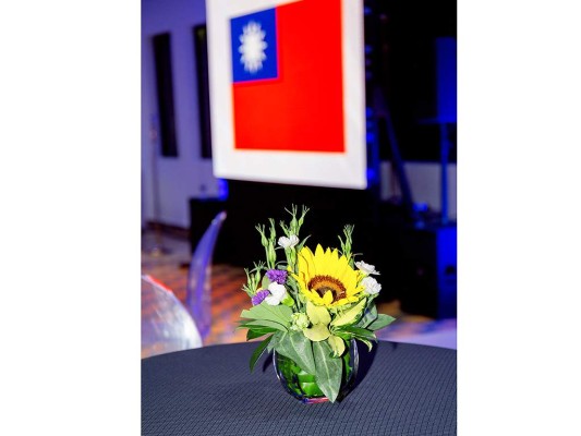 Delicados arreglos con girasoles adornaron las mesas de cóctel, dispuestas para la celebración del 56 Aniversario de la Asociación Cuerpo Consular Sampedrano.