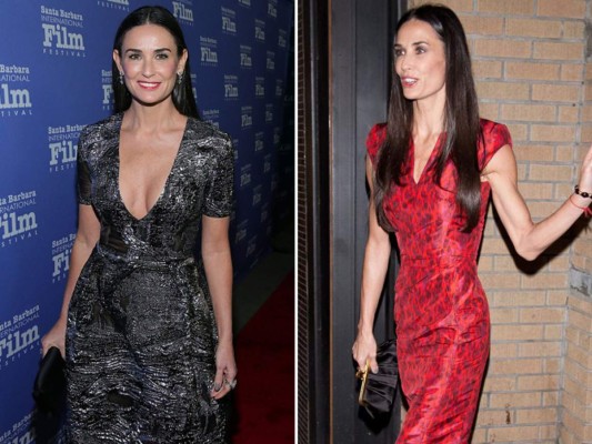 La actriz Demi Moore pesa 99 libras Demi Moore y tiene una lucha constante con los trastornos de alimentación. Además abusa de sustancias tóxicas tras su ruptura con Ashton Kutcher.