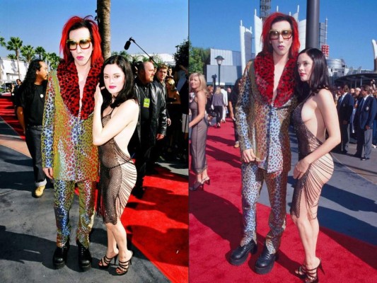 Rose McGowan tal vez sea la persona que ha mostrado más piel en los VMAs. Mientras ella se robó la atención en 1998, no hay que olvidar a su cita, Marilyn Manson. Esos colores de animal print queman los ojos.