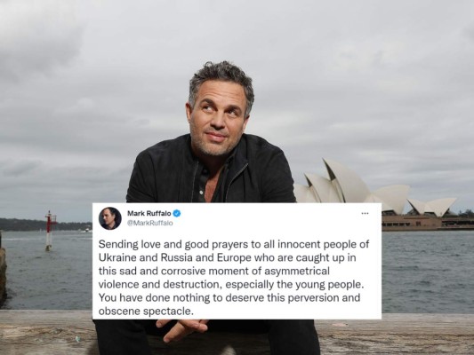 Mark Ruffalo: “Enviando amor y buenas oraciones a todas las personas inocentes de Ucrania, Rusia y Europa que están atrapadas en este triste y corrosivo momento de violencia y destrucción asimétrica, especialmente los jóvenes. No has hecho nada para merecer esta perversión y espectáculo obsceno”.