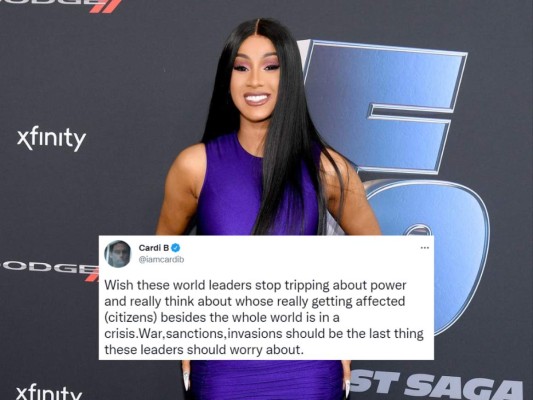 Cardi B: “Ojalá estos líderes mundiales dejarán de tropezar con el poder y realmente pensaran en quiénes se están viendo realmente afectados (los ciudadanos), además de que el mundo entero está en crisis. La guerra, las sanciones, las invasiones deberían ser lo último de lo que deberían preocuparse estos líderes”.