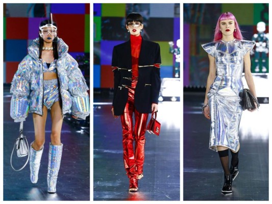 La inspiración en los años noventa se marcó en los looks holográficos.