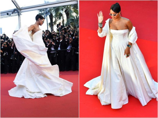 Imposible pasar desapercibida para Rihanna, la cantante lució un exhuberante vestido blanco y un conjunto de joyas de la casa Chopard, la famosa estaba invitada a la presentación de la cinta Ojka de Netflix